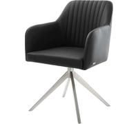 Chaise-pivotante Greg-Flex cuir de vache noir pied croisé large acier inoxydable brossé pivotement sur 360° fonction bascule ressorts ensachés