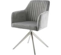 Chaise-pivotante Greg-Flex velours gris pied croisé large acier inoxydable brossé pivotement sur 360° fonction bascule ressorts ensachés