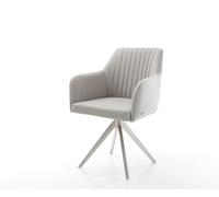 Chaise-de-salle-à-manger Greg-Flex rayures gris clair pied croisé angulaire acier inoxydable brossé