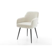 Chaise-de-salle-à-manger Greg-Flex tissu teddy beige 4 pieds coniques noir ressorts ensachés