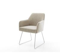 Chaise-de-salle-à-manger Greg-Flex tissu tissé doux beige pied trapèze acier inoxydable resorts ensachés
