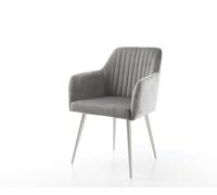 Chaise-de-salle-à-manger Greg-Flex velours gris 4 pieds coniques acier inoxydable brossé