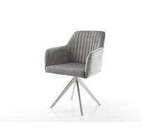 Chaise-de-salle-à-manger Greg-Flex velours gris pied croisé angulaire acier inoxydable brossé ressorts ensachés