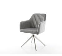 Chaise-de-salle-à-manger Greg-Flex velours gris pied croisé large acier inoxydable brossé ressorts ensachés