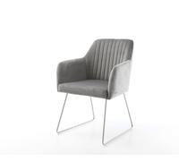 Chaise-de-salle-à-manger Greg-Flex velours gris pied trapèze acier inoxydable brossé