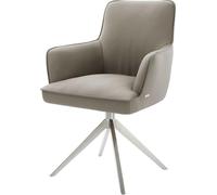 Chaise-pivotante Heira-Flex cuir de vache couleur boue pied croisé large acier inoxydable brossé pivotement sur 360° fonction bascule ressorts ensachés