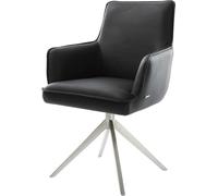 Chaise-pivotante Heira-Flex cuir de vache noir pied croisé large acier inoxydable brossé pivotement sur 360° fonction bascule ressorts ensachés