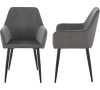 Chaise de salle à manger 'Hollola' set de 2 chaises rembourrées avec accoudoirs velours gris foncé
