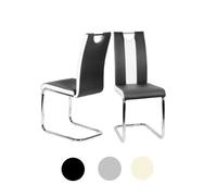 Chaise de salle à manger - HUOLE - CIFUNZERO - Similicuir - Noir - Bandes blanches
