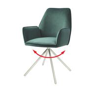 Chaise De Salle À Manger Hwc-G67, Chaise De Cuisine Avec Accoudoirs, Pivotante Velours Vert, Inox Multicolore