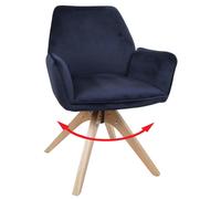 Chaise de salle à manger HWC-G67, chaise de table à manger, chaise de cuisine, chaise avec accoudoirs, pivotante, en bois et velours 320 g/m², MVG bleu anthracite