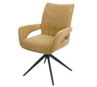 Chaise de salle à manger HWC-O78, chaise de cuisine, pivotante avec retour automatique, tissu/textile chenille (310 g/m²) Öko-Tex jaune moutarde
