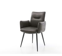 Chaise-de-salle-à-manger Jova-Flex avec accoudoirs microvelours anthracite vintage 4 pieds coniques noir ressorts ensachés
