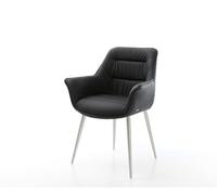Chaise-de-salle-à-manger Kaira-Flex cuir de vache noir 4 pieds coniques acier inoxydable brossé