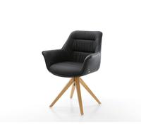 Chaise-de-salle-à-manger Kaira-Flex cuir de vache noir pied en bois angulaire naturel