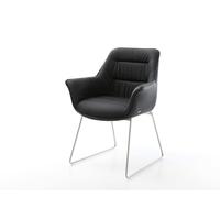 Chaise-de-salle-à-manger Kaira-Flex cuir de vache noir pied trapèze acier inoxydable brossé
