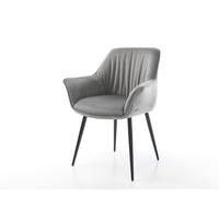 Chaise-de-salle-à-manger Keila-Flex avec accoudoirs velours gris 4 pieds coniques noir