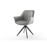 Chaise-de-salle-à-manger Keila-Flex avec accoudoirs velours gris pied croisé angulaire noir