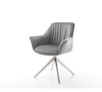 Chaise-de-salle-à-manger Keila-Flex avec accoudoirs velours gris pied croisé large acier inoxydable brossé