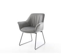Chaise-de-salle-à-manger Keila-Flex avec accoudoirs velours gris pied trapèze noir