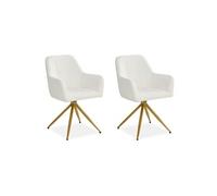 Homestyle4u 2730 - Lot de 2 chaises rembourrées pivotantes avec accoudoirs - Beige bouclé doré
