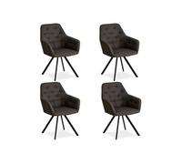 Lot de 4 Chaises de Salle à Manger avec Accoudoirs | Lin Anthracite Homestyle4u
