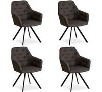 Lot de 4 Chaises de Salle à Manger avec Accoudoirs | Lin Anthracite Homestyle4u