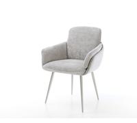 Chaise-de-salle-à-manger Luan-Flex avec accoudoirs chenille gris argenté 4 pieds coniques acier inoxydable brossé