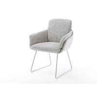 Chaise-de-salle-à-manger Luan-Flex avec accoudoirs chenille gris argenté pied trapèze acier inoxydable brossé