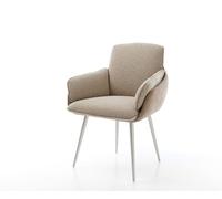 Chaise-de-salle-à-manger Luan-Flex avec accoudoirs tissu mixte couleur boue 4 pieds coniques acier inoxydable brossé