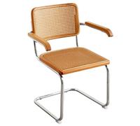 Chaise de salle à manger moderne du milieu du siècle avec dossier tubulaire naturel, cadre chromé antirouille, siège rembourré en rotin - Idéal pour salon, chambre à coucher, salle à manger, terrasse