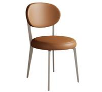 Chaise de salle à manger moderne du milieu du siècle en cuir avec assise rembourrée ronde et pieds en métal sans accoudoirs pour salle à manger, mobilier de maison élégant et confortable