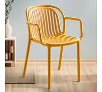 Chaise De Salle À Manger Moderne en Plastique Chaises De Jardin À Dossier Ajouré Chaise De Cuisine Empilables en Plastique Chaises D'appoint pour Salle À Manger Et Salon(Yellow,with armrests)