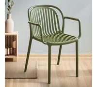 Chaise De Salle À Manger Moderne en Plastique Chaises De Jardin À Dossier Ajouré Chaise De Cuisine Empilables en Plastique Chaises D'appoint pour Salle À Manger Et Salon(Groen,with armrests)
