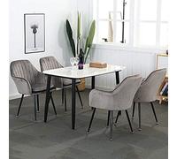 Chaise de salle à manger moderne en velours avec pieds et dossiers en métal, fauteuil confortable pour salon, loisirs, canapé, chaise, rembourrage en velours gris, pieds noirs, meubles élégants et