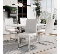 Chaise de salle à manger moderne, lot de 4, dossier en similicuir PU et lin, dossier haut rembourré Side Chair, dos