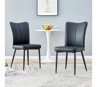 Chaise de Salle à Manger Noire au Style Minimaliste Moderne, avec Dossier en Similicuir et Pieds en métal Noir. Convient aux salles à Manger, Chambres et Salons. Contient Deux chaises.