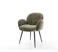 Chaise-de-salle-à-manger Nube-Flex avec accoudoirs chenille olive 4 pieds coniques noir ressorts ensachés