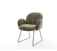 Chaise-de-salle-à-manger Nube-Flex avec accoudoirs chenille olive pied trapèze noir ressorts ensachés