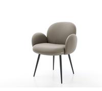 Chaise-de-salle-à-manger Nube-Flex avec accoudoirs cuir de vache couleur boue 4 pieds coniques noir ressorts ensachés