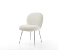 Chaise-de-salle-à-manger Nube-Flex bouclé blanc 4 pieds coniques acier inoxydable brossé ressorts ensachés