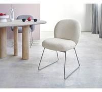 Chaise-de-salle-à-manger Nube-Flex bouclé blanc pied trapèze acier inoxydable brossé ressorts ensachés