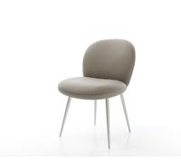 Chaise-de-salle-à-manger Nube-Flex cuir de vache couleur boue 4 pieds coniques acier inoxydable brossé ressorts ensachés