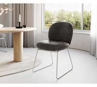 Chaise-de-salle-à-manger Nube-Flex microvelours anthracite vintage pied trapèze acier inoxydable brossé ressorts ensachés