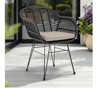 Chaise de salle à manger PARAMO imitation rotin noir et beige, fauteuil d'extérieur pour jardin résitant aux UV