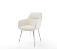 Chaise-de-salle-à-manger Pejo-Flex bouclé blanc 4 pieds coniques acier inoxydable brossé ressorts ensachés