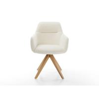 Chaise-de-salle-à-manger Pejo-Flex bouclé blanc pied en bois angulaire naturel ressorts ensachés