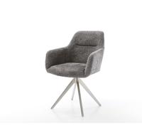 Chaise-de-salle-à-manger Pejo-Flex bouclé gris pied croisé angulaire acier inoxydable brossé ressorts ensachés
