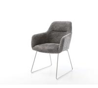 Chaise-de-salle-à-manger Pejo-Flex bouclé gris pied trapèze acier inoxydable brossé