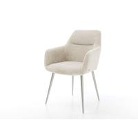 Chaise-de-salle-à-manger Pejo-Flex côtelé beige vintage 4 pieds coniques acier inoxydable brossé ressorts ensachés